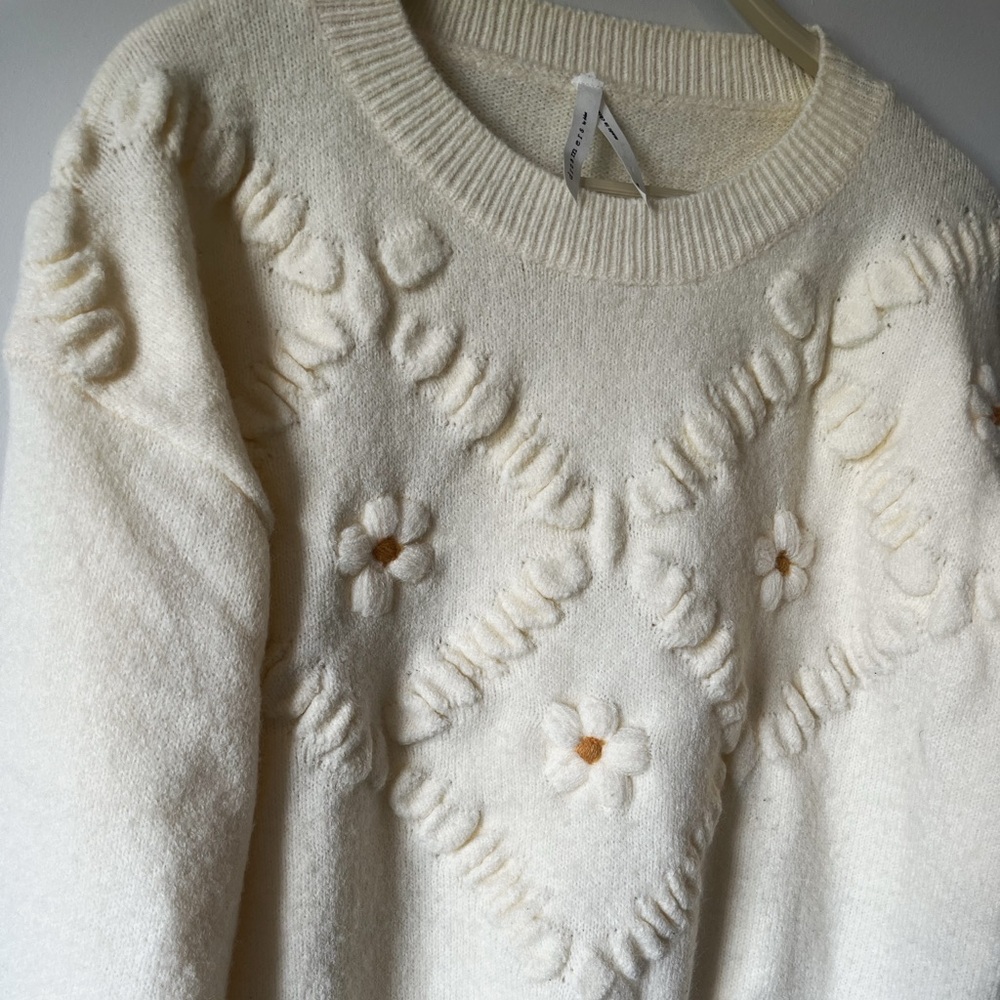 Dreamers Ivory Floral Textured Sweater